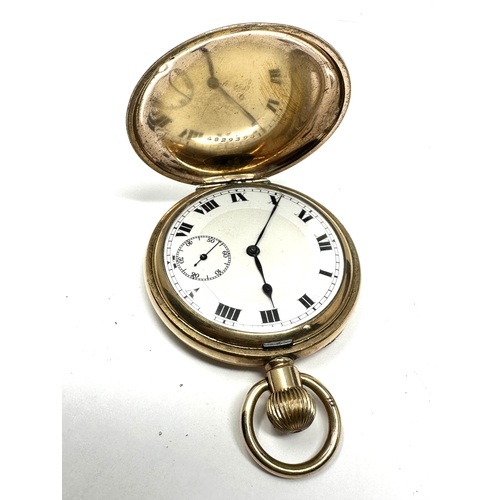 489 - Rolled gold full hunter pocket watch the watch is ticking