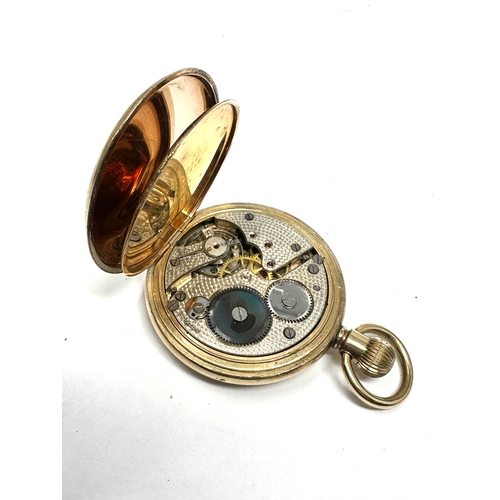 489 - Rolled gold full hunter pocket watch the watch is ticking