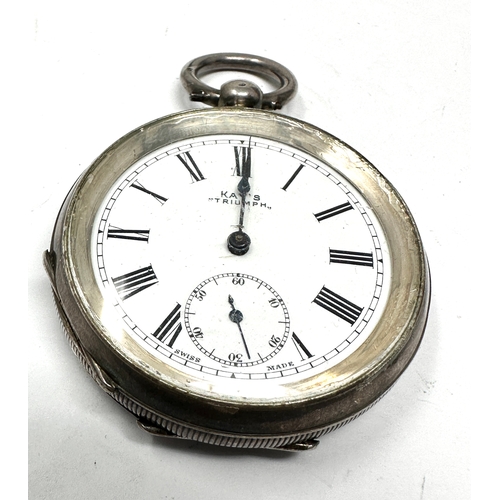 487 - Antique silver Kays triumph  open face pocket watch the watch is ticking