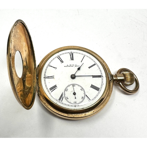 492 - Antique rolled gold waltham half hunter  pocket watch the watch is ticking