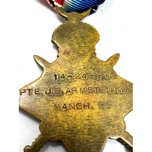 54 - ww1 death plaque & trio medals to pte j.c.armstrong manch reg