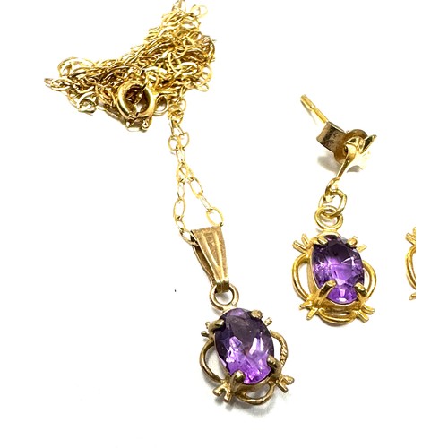 356 - 9ct Gold Amethyst Set Drop Earrings And Pendant Necklace Set (1.6g)