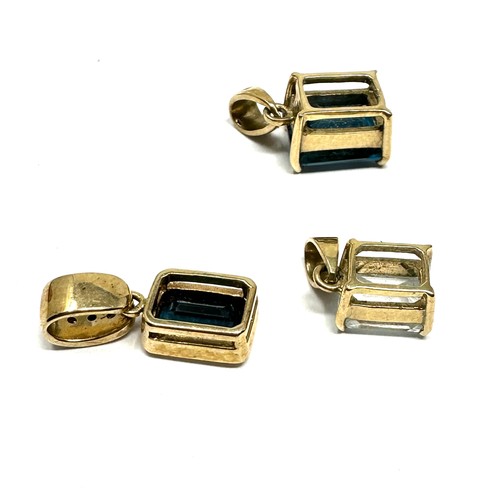 347 - 3 X 9ct Gold Gemstone Set Pendants Inc. Topaz, Aquamarine, Sapphire And Diamond (5.3g)