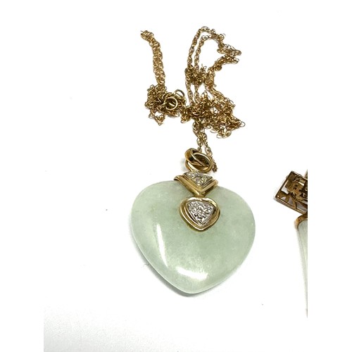 177 - 2 X 9ct Gold Jade Set Earrings And Pendant Necklace (9.8g)