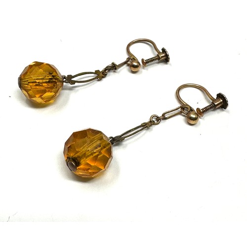 173 - 9ct Gold Antique Orange Paste Set Drop Earrings (3.5g)