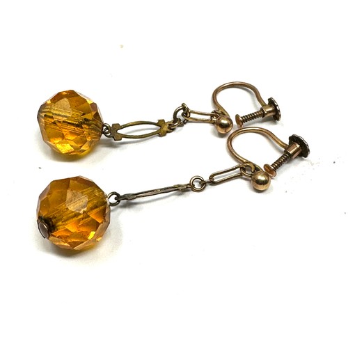 173 - 9ct Gold Antique Orange Paste Set Drop Earrings (3.5g)