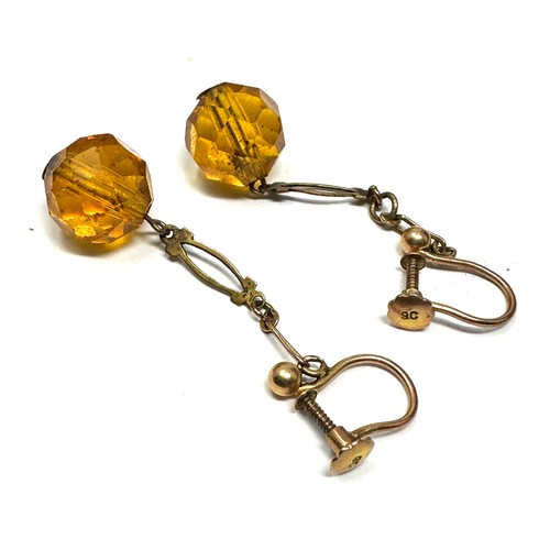 173 - 9ct Gold Antique Orange Paste Set Drop Earrings (3.5g)