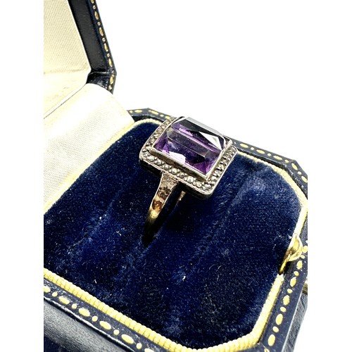 170 - 9ct Gold And Silver Amethyst And Marcasite Set  Ring (3.2g)