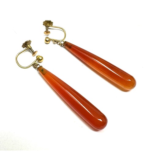 361 - 9ct Gold Vintage Carnelian  Drop Earrings (4.3g)