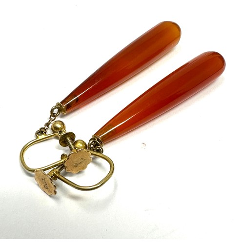 361 - 9ct Gold Vintage Carnelian  Drop Earrings (4.3g)