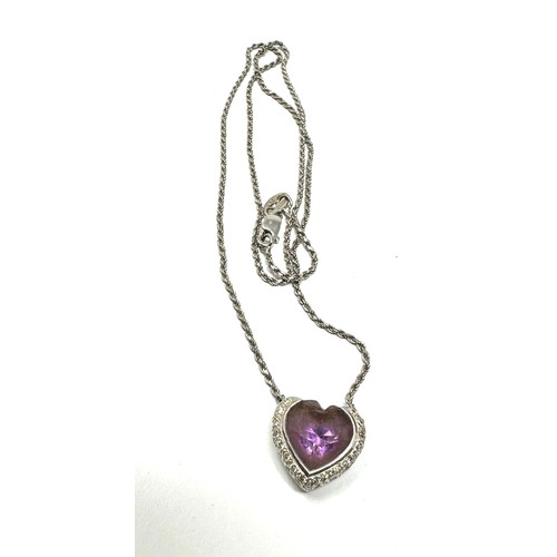 156 - 18ct White Gold Heart Cut Amethyst And Diamond Pendant necklace (5.7g)