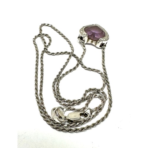 156 - 18ct White Gold Heart Cut Amethyst And Diamond Pendant necklace (5.7g)