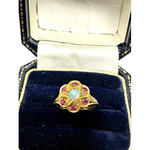 159 - 18ct Gold Vintage Ruby And Opal Set  Ring (2.5g)