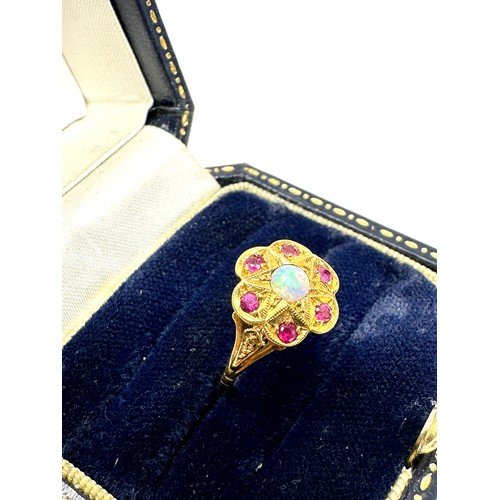 159 - 18ct Gold Vintage Ruby And Opal Set  Ring (2.5g)