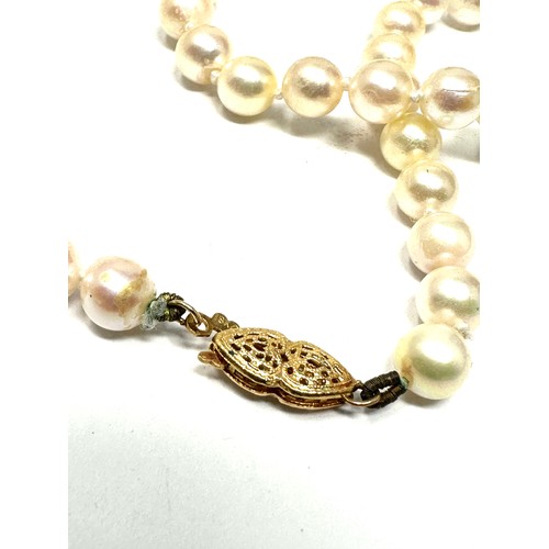 142 - 18ct Gold Clasp Cultured Pearl Single Strand Necklace (23.4g)