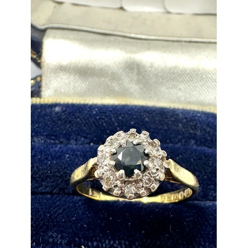 303 - 18ct Gold Diamond & Sapphire Halo Ring (2.6g)