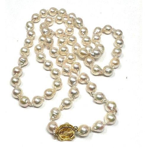 297 - 14ct Gold Clasp Cultured Pearl Single Strand Necklace (40.4g)