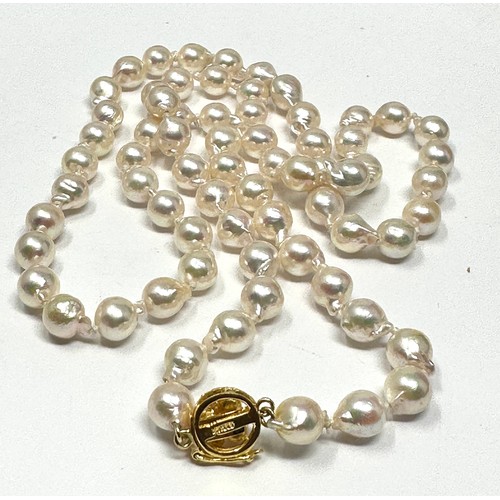 297 - 14ct Gold Clasp Cultured Pearl Single Strand Necklace (40.4g)