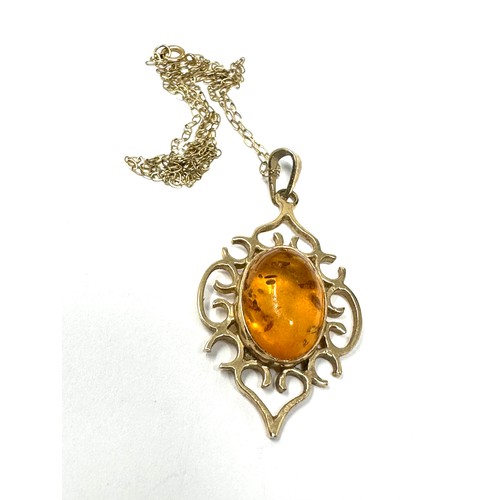 244 - 9ct Gold Amber  Pendant Necklace (3.5g)