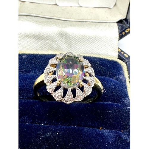 227 - 9ct  Gold Diamond And Mystic Topaz  Ring (2.8g)