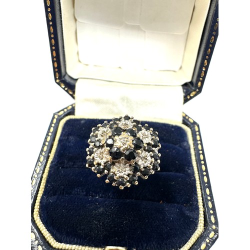 253 - 9ct White And Yellow Gold Diamond And Sapphire Ornate Tower Cluster Statement Ring (3.5g)