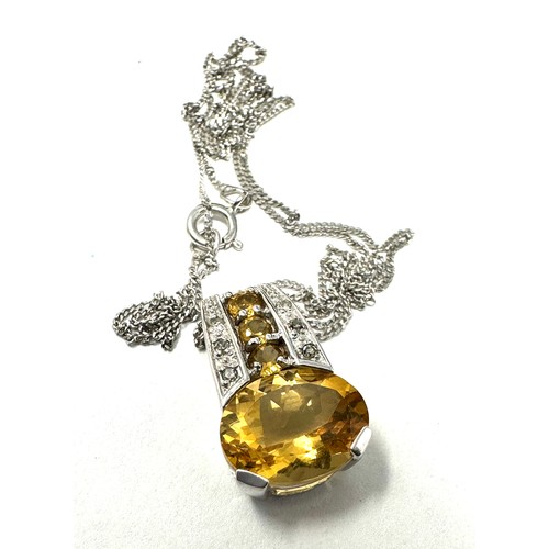 180 - 9ct White Gold Diamond & Citrine Pendant Necklace (2.6g)