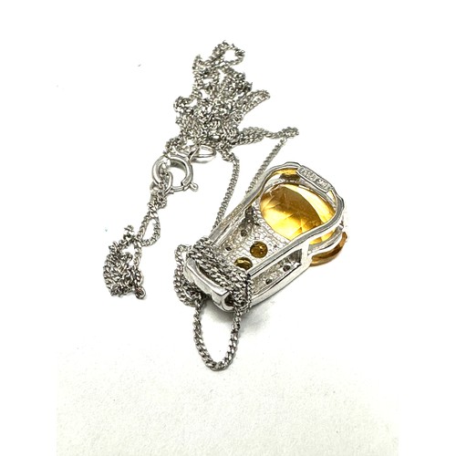 180 - 9ct White Gold Diamond & Citrine Pendant Necklace (2.6g)