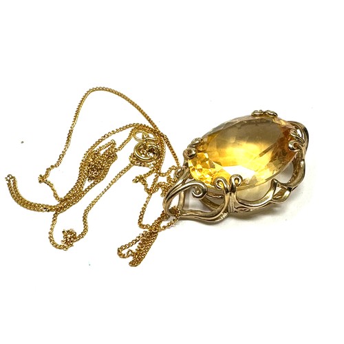 232 - 9ct Gold Citrine Oval Cut Pendant Necklace (6.1g)