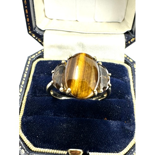 234 - 9ct Gold Tiger's Eye And Smoky Quartz Ring (3.9g)