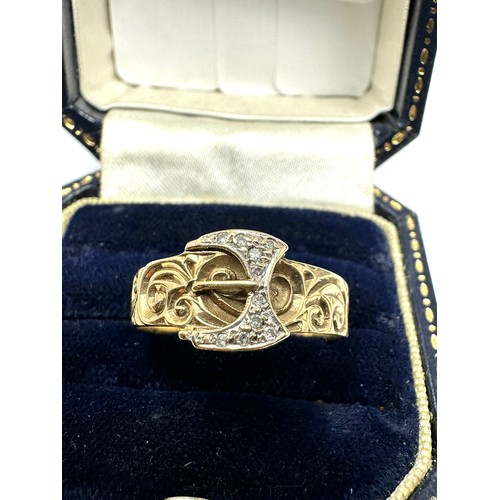 235 - 9ct Gold Diamond  Buckle Band Ring (3.1g)