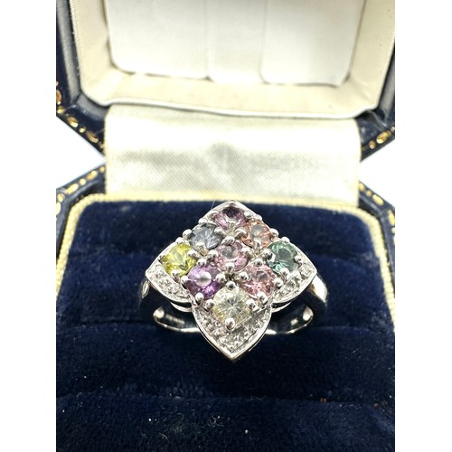 186 - 9ct White Gold  gemset  & diamond Ring With  (3.9g)