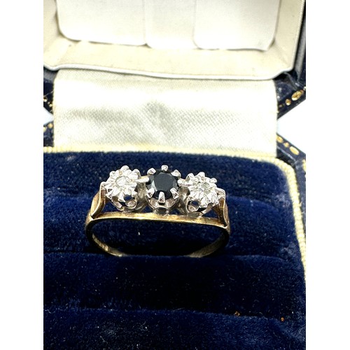 305 - 9ct Gold Diamond & Sapphire Three Stone Ring (2g)