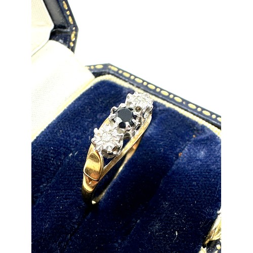 305 - 9ct Gold Diamond & Sapphire Three Stone Ring (2g)