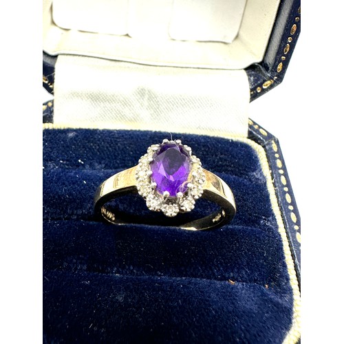 311 - 9ct Gold Diamond & Amethyst Oval Cluster Ring (2.6g)