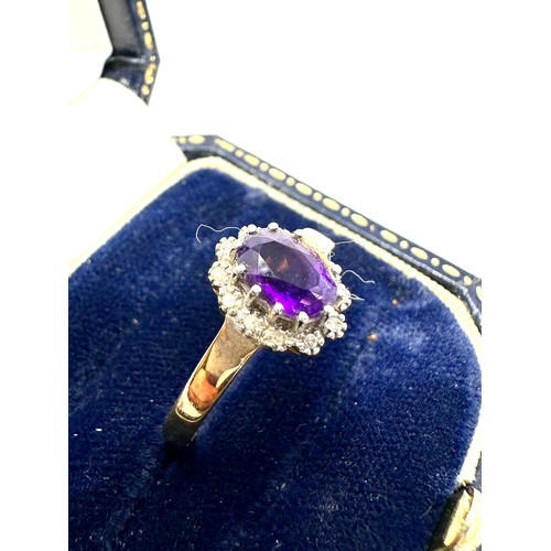 311 - 9ct Gold Diamond & Amethyst Oval Cluster Ring (2.6g)