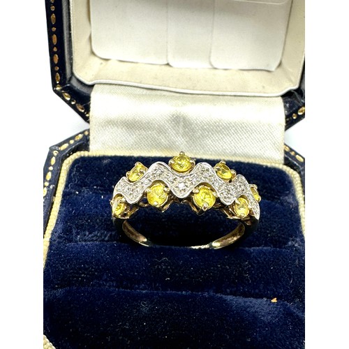 341 - 9ct Gold Diamond & Yellow Gemstone Dress Ring (2.8g)