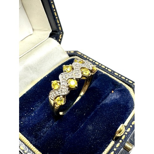 341 - 9ct Gold Diamond & Yellow Gemstone Dress Ring (2.8g)