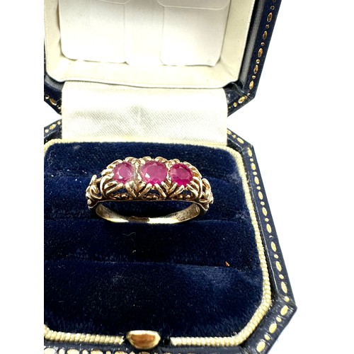 304 - 9ct Gold Ruby Three Stone Ring (2.2g)