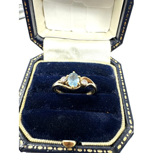 335 - 9ct Gold Diamond & Blue Synthetic Spinel Three Stone Ring (2g)