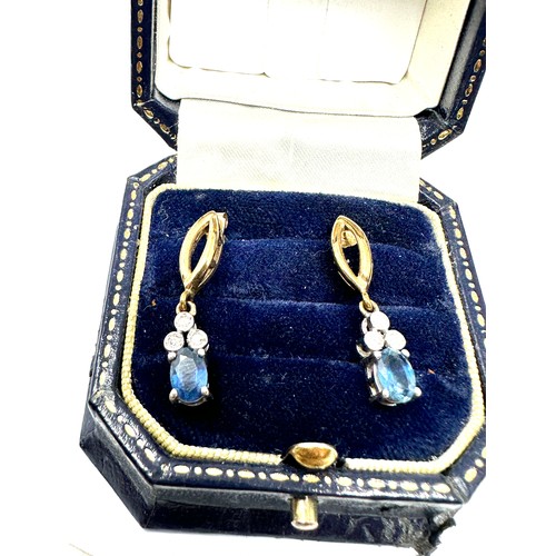 322 - 9ct Gold Diamond & Sapphire Drop Earrings (3g)