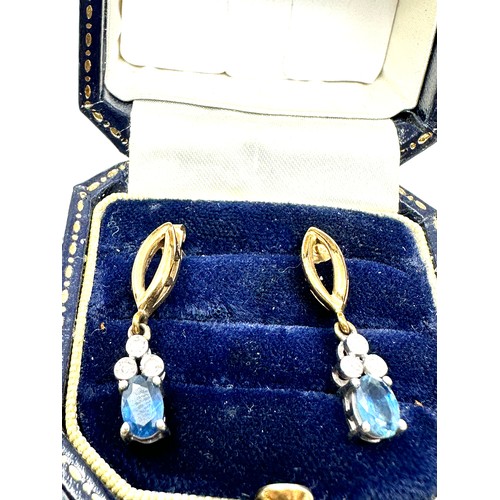 322 - 9ct Gold Diamond & Sapphire Drop Earrings (3g)