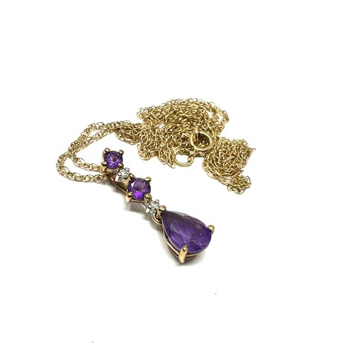 318 - 9ct Gold Diamond & Amethyst Pendant Necklace (1.4g)