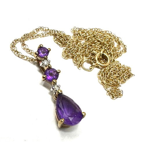 318 - 9ct Gold Diamond & Amethyst Pendant Necklace (1.4g)