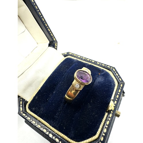 333 - 9ct Gold Amethyst & diamond Ring  (3.7g)