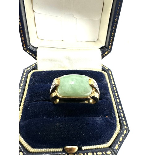 176 - 9ct Gold Diamond Accented Jade Set  Ring (5g)