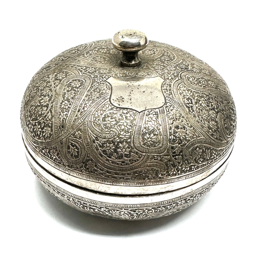 74 - Eastern silver lidded bowl measures approx 9cm dia height approx 6cm weight 132g