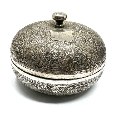 74 - Eastern silver lidded bowl measures approx 9cm dia height approx 6cm weight 132g