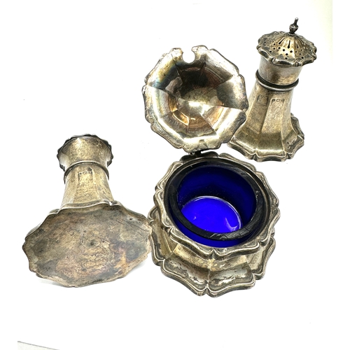 81 - Silver cruet set Birmingham silver hallmarks blue glass liner