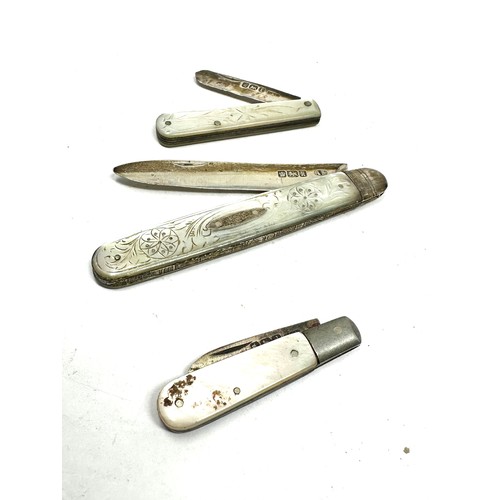 69 - 3 antique silver fruit knives