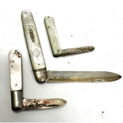 69 - 3 antique silver fruit knives